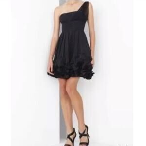 BCBGMAXAZRIA Black Chiffon Liv One Shoulder Cocktail Mini Dress Women's Size 4
